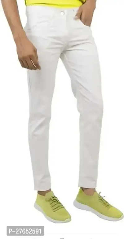 Stylish White Denim Mid-Rise Jeans For Men