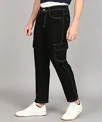 Stylish Black Denim Mid-Rise Cargos For Men-thumb1