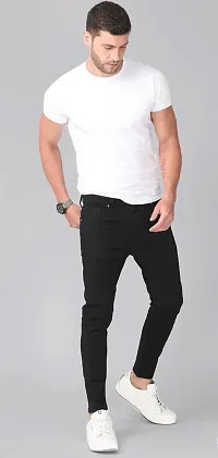 Stylish Black Cotton Blend Solid Mid Rise Jeans For Men-thumb4