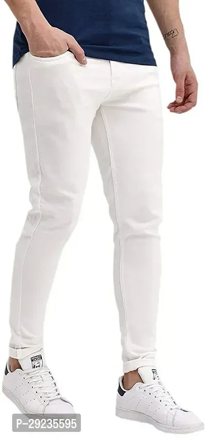 Stylish White Cotton Blend Mid-Rise Jeans For Men-thumb3