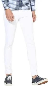 Elegant White Denim Solid Mid-Rise Jeans For Men-thumb3