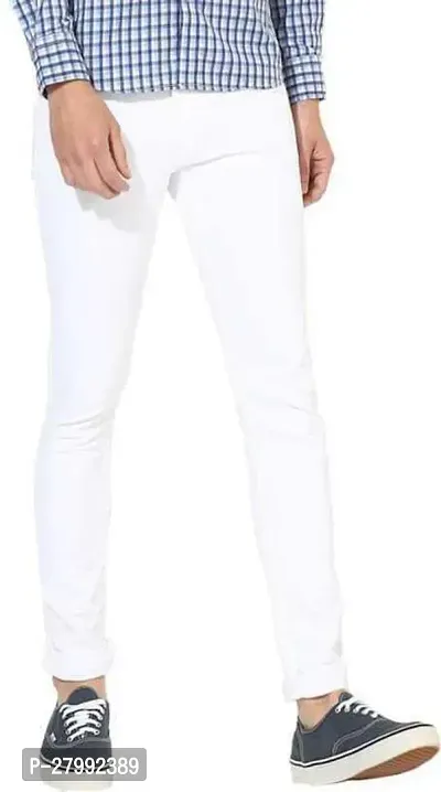 Elegant White Denim Solid Mid-Rise Jeans For Men-thumb4
