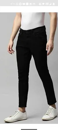 Stylish Black Cotton Blend Solid Mid Rise Jeans For Men-thumb1