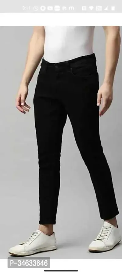 Stylish Black Cotton Blend Solid Mid Rise Jeans For Men-thumb2