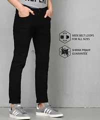 Elegant Black Denim Solid Mid-Rise Jeans For Men-thumb4