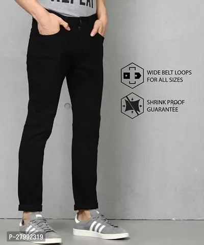 Elegant Black Denim Solid Mid-Rise Jeans For Men-thumb5