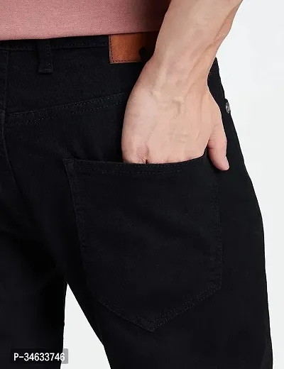 Stylish Black Denim Solid Mid Rise Jeans For Men-thumb2