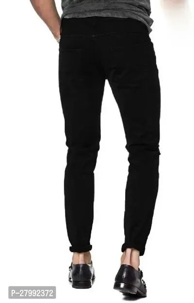 Elegant Black Cotton Lycra Blend Distress Mid-Rise Jeans For Men-thumb2