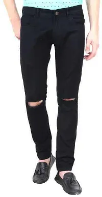 Elegant Black Denim Distress Mid-Rise Jeans For Men-thumb2