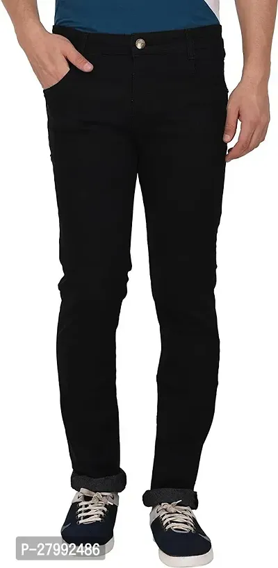 Elegant Black Cotton Lycra Blend Solid Mid-Rise Jeans For Men-thumb0