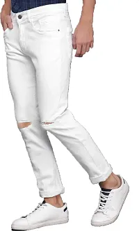 FLETE Stylish White Denim Mid-Rise Jeans For Men-thumb1