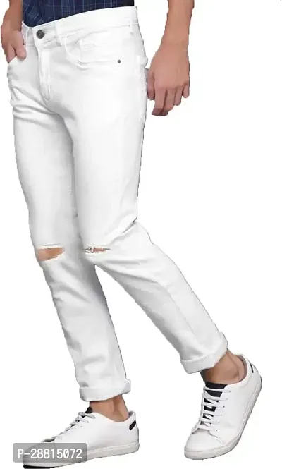 FLETE Stylish White Denim Mid-Rise Jeans For Men-thumb2