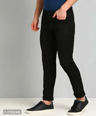 Elegant Black Denim Solid Mid-Rise Jeans For Men-thumb3