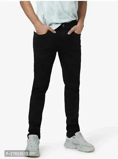 Stylish Black Denim Mid-Rise Jeans For Men-thumb0