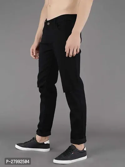 Elegant Black Denim Blend Distress Mid-Rise Jeans For Men-thumb5