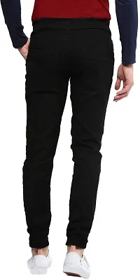 Stylish Black Cotton Blend Solid Mid Rise Jeans For Men-thumb1