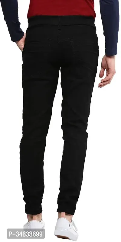 Stylish Black Cotton Blend Solid Mid Rise Jeans For Men-thumb2