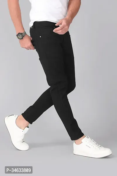 Stylish Black Cotton Blend Solid Mid Rise Jeans For Men-thumb3