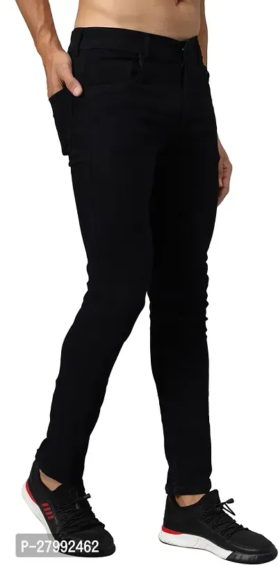 Elegant Black Cotton Lycra Blend Solid Mid-Rise Jeans For Men-thumb3