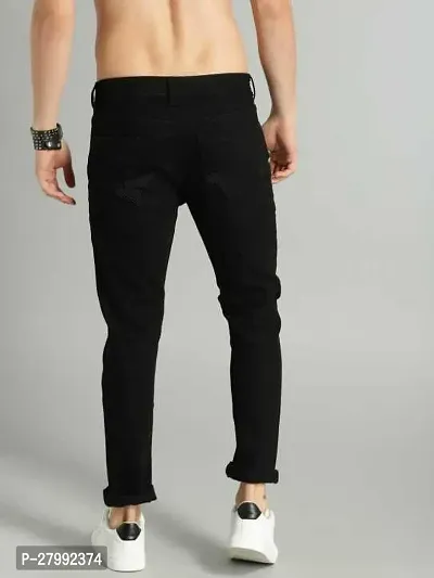 Elegant Black Denim Distress Mid-Rise Jeans For Men-thumb0