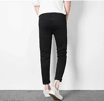 Stylish Black Denim Solid Mid Rise Jeans For Men-thumb1