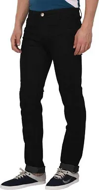 Elegant Black Denim Solid Mid-Rise Jeans For Men-thumb2