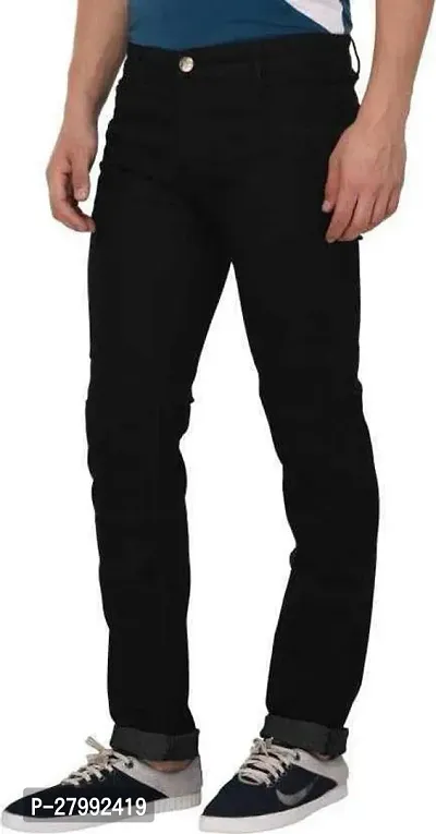 Elegant Black Denim Solid Mid-Rise Jeans For Men-thumb3