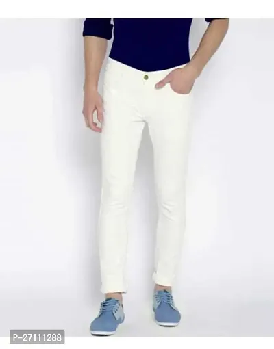 Stylish White Cotton Blend Mid-Rise Jeans For Men-thumb0