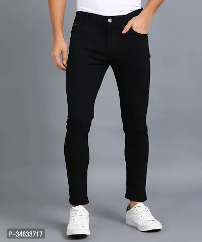 Stylish Black Polycotton Solid Mid Rise Jeans For Men-thumb0