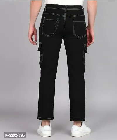 Stylish Black Denim Mid-Rise Cargos For Men-thumb2