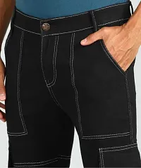 Stylish Black Cotton Blend Mid-Rise Cargos For Men-thumb2