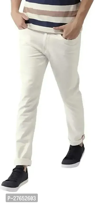 Stylish White Denim Mid-Rise Jeans For Men