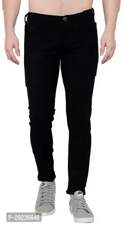 Stylish Black Denim Mid-Rise Jeans For Men-thumb0