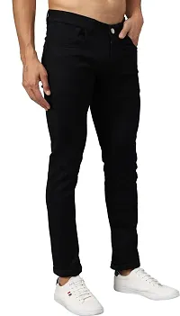 Elegant Black Cotton Lycra Blend Solid Mid-Rise Jeans For Men-thumb3