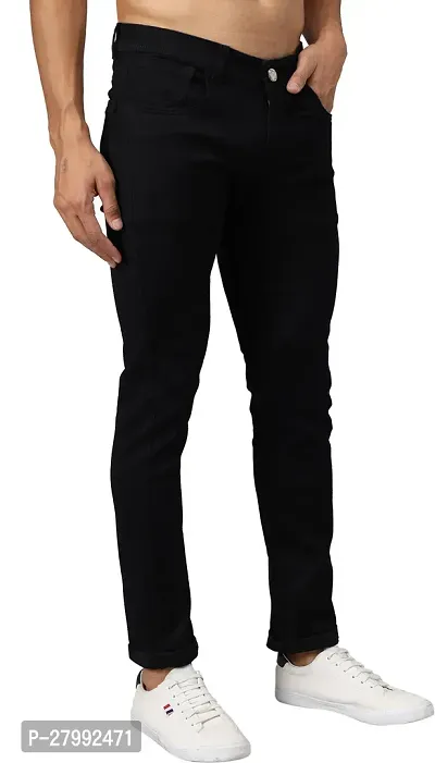 Elegant Black Cotton Lycra Blend Solid Mid-Rise Jeans For Men-thumb4