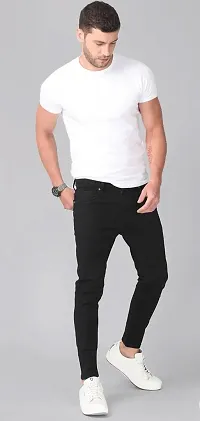 Stylish Black Cotton Blend Solid Mid Rise Jeans For Men-thumb2