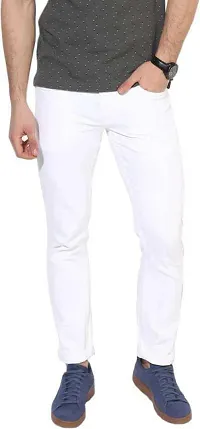 Elegant White Denim Solid Mid-Rise Jeans For Men-thumb4