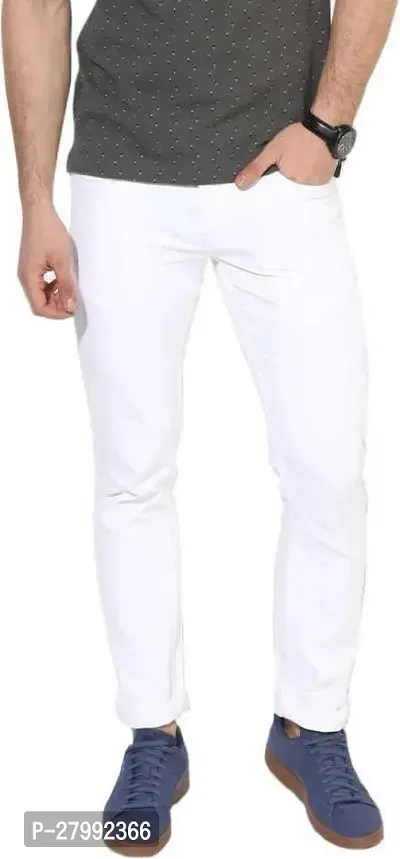 Elegant White Denim Solid Mid-Rise Jeans For Men-thumb5