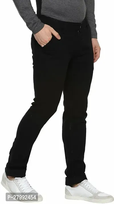 Elegant Black Cotton Blend Solid Mid-Rise Jeans For Men-thumb3
