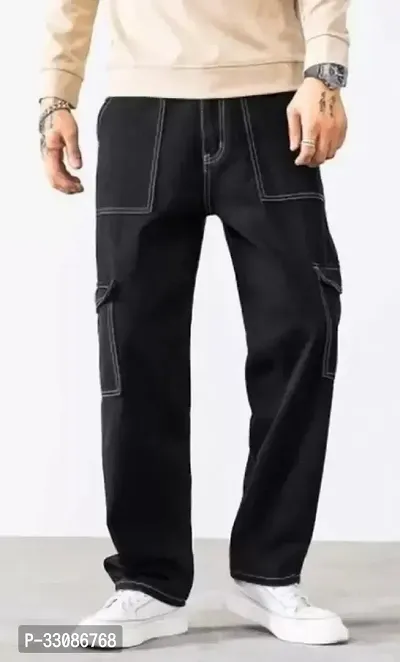 Stylish Black Denim Solid Mid-Rise Jeans For Men-thumb0