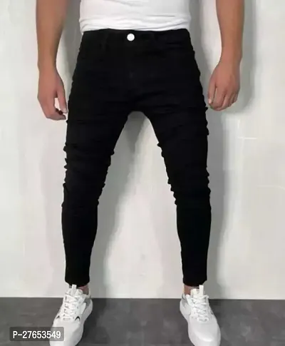 Stylish Black Denim Mid-Rise Jeans For Men