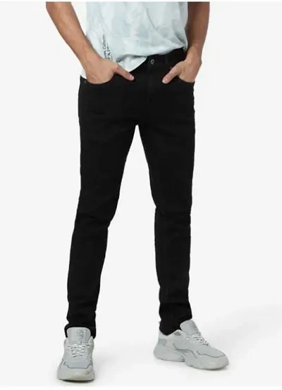 Stylish Black Denim Mid-Rise Jeans For Men