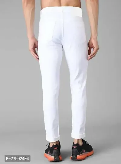 Elegant White Denim Solid Mid-Rise Jeans For Men-thumb2