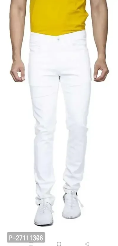 Stylish White Cotton Blend Mid-Rise Jeans For Men-thumb0