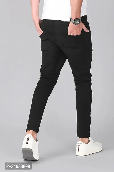 Stylish Black Cotton Blend Solid Mid Rise Jeans For Men-thumb2