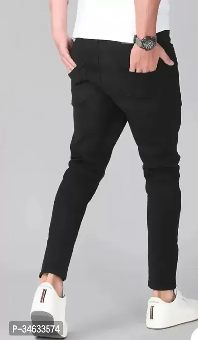 Stylish Black Blended Solid Mid Rise Jeans For Men-thumb2