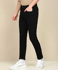 Elegant Black Denim Solid Mid-Rise Jeans For Men-thumb2