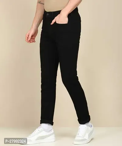 Elegant Black Denim Solid Mid-Rise Jeans For Men-thumb3