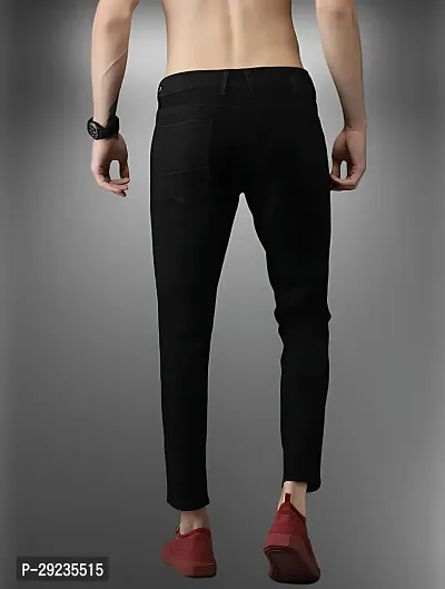 Stylish Black Denim Blend Mid-Rise Jeans For Men-thumb2