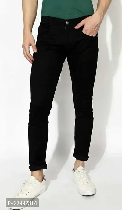 Elegant Black Denim Solid Mid-Rise Jeans For Men-thumb0